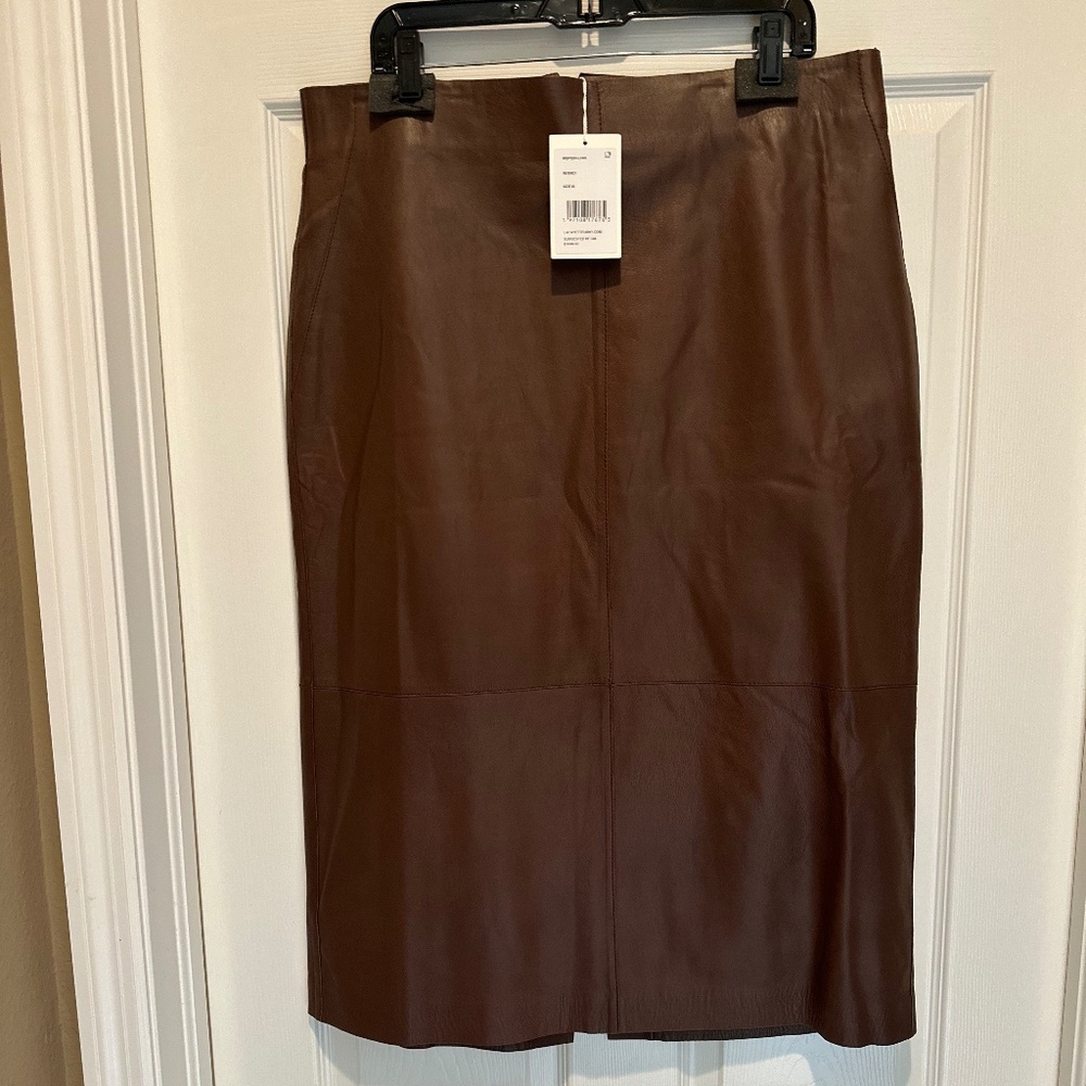 Lafayette 148 NWT Russet Brown Lambskin Leather Skirt Size 16